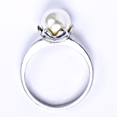 1 Stříbrný prsten se Swarovski bílou perlou 8 mm, T 1351