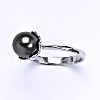 1 Stříbrný prsten se Swarovski crystal dark perlou 8 mm, T 1351