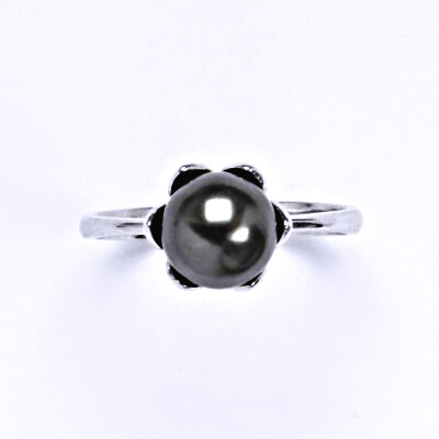 1 Stříbrný prsten se Swarovski crystal dark perlou 8 mm, T 1351
