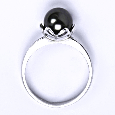 Stříbrný prsten se Swarovski black perlou 8 mm, T 1351