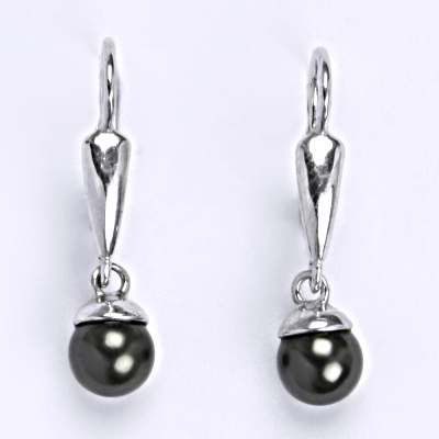 Stříbrné náušnice se Swarovski perlou black 6 mm, NK 1397/20 