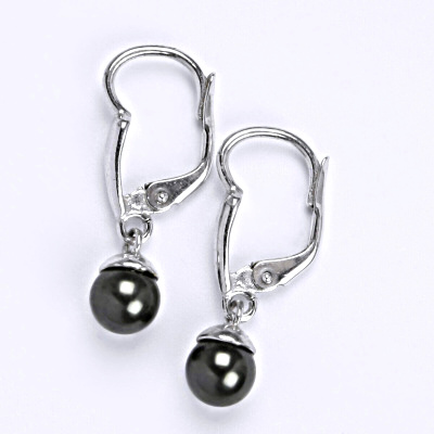 Stříbrné náušnice se Swarovski perlou black 6 mm, NK 1397/20 