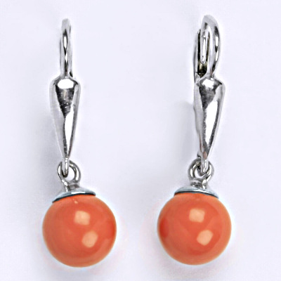 Stříbrné náušnice se Swarovski perlou coral 8 mm, NK 1397/20