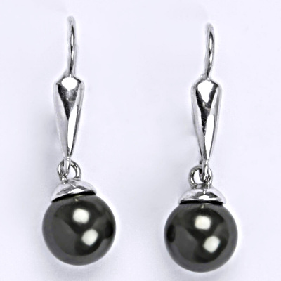 Stříbrné náušnice se Swarovski perlou black 8 mm, NK 1397/20