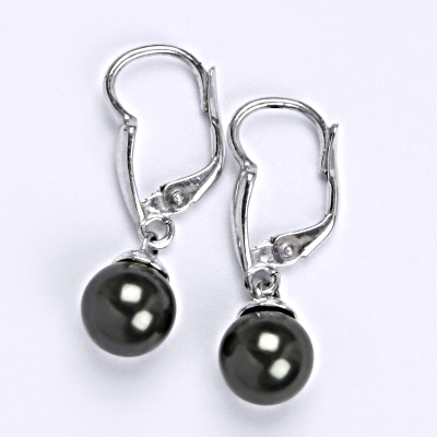 Stříbrné náušnice se Swarovski perlou black 8 mm, NK 1397/20