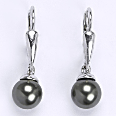 Stříbrné náušnice se Swarovski perlou dark grey 8 mm, NK 1397/20 