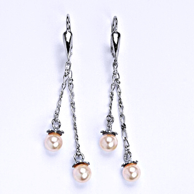 1 Náušnice stříbrné se Swarovski rosaline perlou 6 mm, perly na řetízku, NK 1451/27