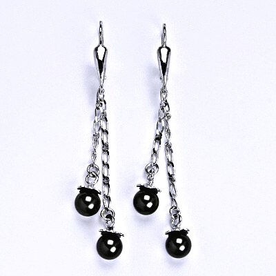Náušnice stříbrné se Swarovski black perlou 6 mm, perly na řetízku, NK 1451/27