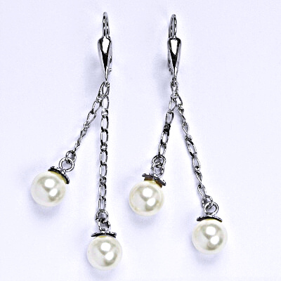 Náušnice stříbrné se Swarovski white perlou 8 mm, perly na řetízku, NK 1451/27
