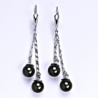 Náušnice stříbrné se Swarovski light black perlou 8 mm, perly na řetízku, NK 1451/27