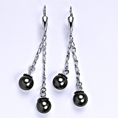 1 Náušnice stříbrné se Swarovski dark gray perlou 8 mm, perly na řetízku, NK 1451/27