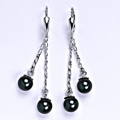 Náušnice stříbrné se Swarovski tahitian-look perlou 8 mm, perly na řetízku, NK 1451/27
