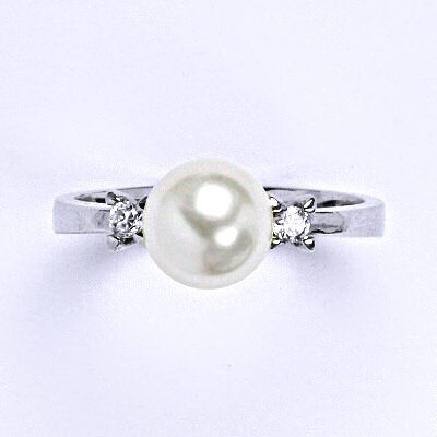 1 Stříbrný prsten se Swarovski white perlou 8 mm, T 1207