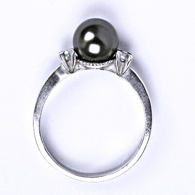 Stříbrný prsten, Swarovski dark grey perla 8 mm, T 1207
