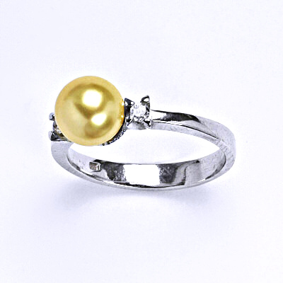 Stříbrný prsten se Swarovski gold perlou 8 mm, T 1207