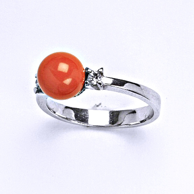 Stříbrný prsten se Swarovski coral perlou 8 mm, T 1207