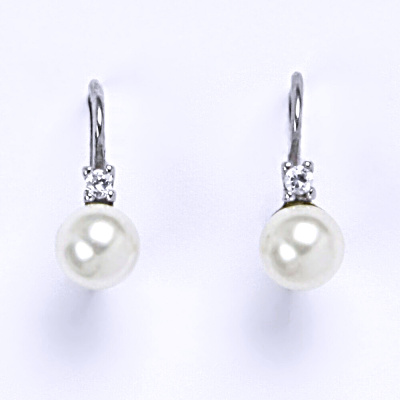 Stříbrné náušnice se Swarovski bílou perlou 6 mm, NK 1243