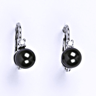 Stříbrné náušnice se Swarovski black perlou 6 mm, NK 1243
