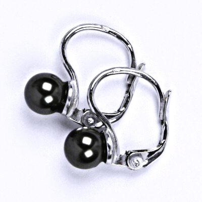 Stříbrné náušnice se Swarovski black perlou 6 mm, NK 1183