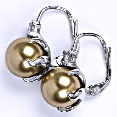 Stříbrné náušnice se swarovski perlou bronze 10 mm, NK 1190
