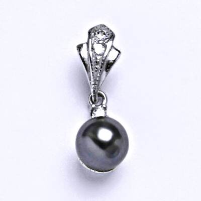 Stříbrný přívěšek, um. černá perla 8 mm, čirý zirkon, P 1207/1