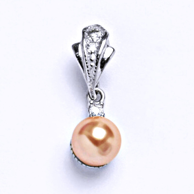 Stříbrný přívěšek, um. lososová perla 8 mm, čirý zirkon, P 1207/1