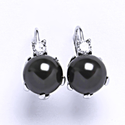 Naušnice stříbrné E1190 perla Swarovski 10 mm černá