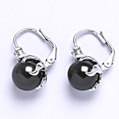 Naušnice stříbrné E1190 perla Swarovski 10 mm černá