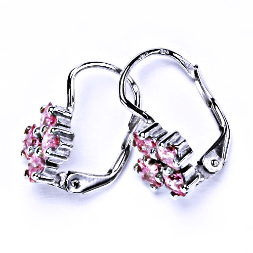 Stříbrné náušnice na patent (růžové zirkony)000021651982 VE 2 pink