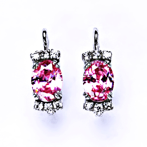 Stříbrné náušnice na patent (růžový zirkon)000232102522 VE 23 pink