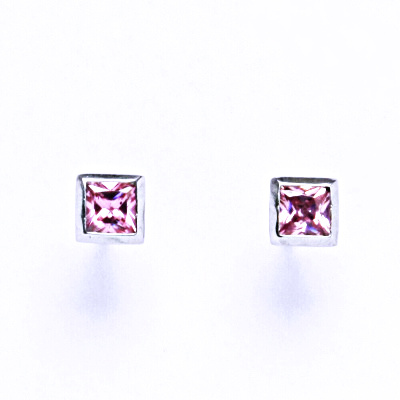 Stříbrné naušnice s pink zirkonem na šroubek, náušnice ze stříbra VE 33