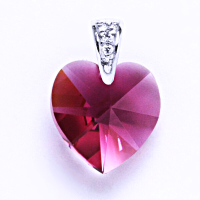 Přívěsek stříbrný srdce s krystalem Swarovski ( fuchsia) P 1306