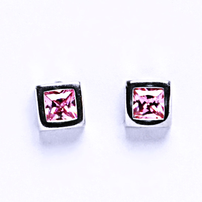 Stříbrné naušnice se zirkonem na šroubek, náušnice ze stříbra VE109 pink