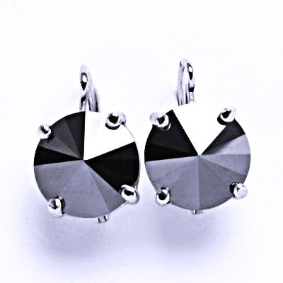 Stříbrné naušnice na patent s krystaly Swarovski Rivoli ( barva Hematite)NK 1188 