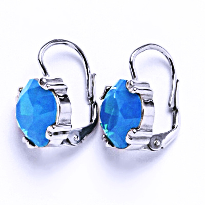 Stříbrné naušnice na patent, Swarovski Caribben Blue Opal, NK 1225
