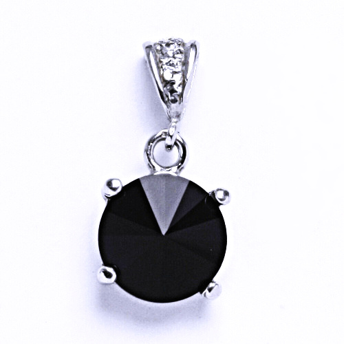Stříbrný přívěšek s krystalem Swarovski Rivoli (barva Jet)P1188/2 