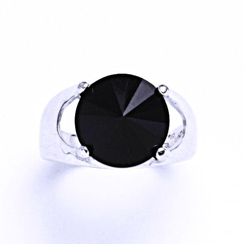 Stříbrný prsten s krystalem Swarovski Rivoli (barva Jet)T 1188