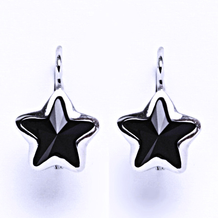 Stříbrné náušnice na patent s krystaly Swarovski (jet 10 mm)NK 1325 
