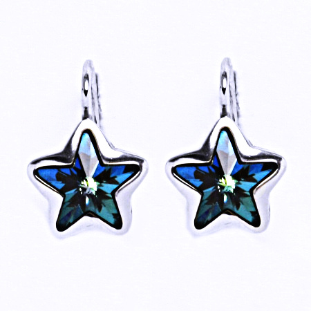 Stříbrné náušnice na patent s krystaly Swarovski (modrá 10 mm)NK 1325 
