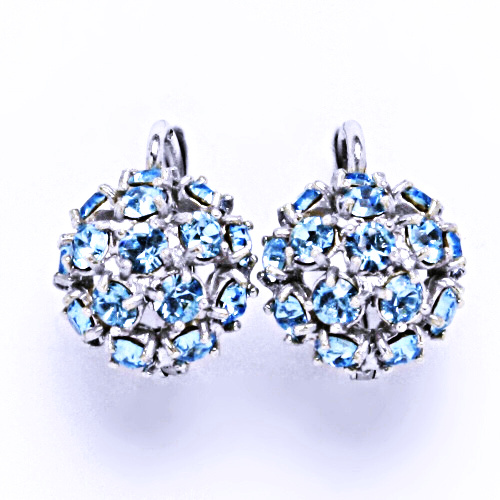 Náušnice stříbrné NK1337 půlkoule s krystalem Swarovski Akvamarín