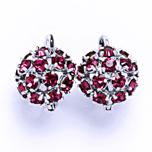Náušnice stříbrné půlkoule s krystalem Swarovski Fuchsie, NK 1337