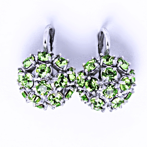 Náušnice stříbrné půlkoule s krystalem Swarovski Peridot NK 1337
