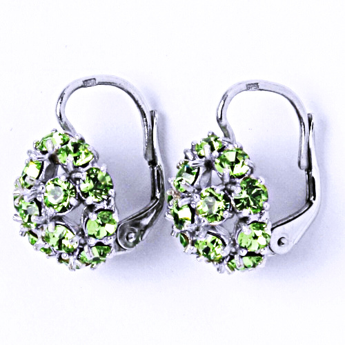 Náušnice stříbrné půlkoule s krystalem Swarovski Peridot NK 1337