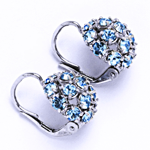 Náušnice stříbrné NK1337 půlkoule s krystalem Swarovski Akvamarín