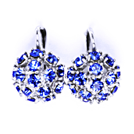 Náušnice stříbrné půlkoule s krystalem Swarovski Saphire, NK 1337