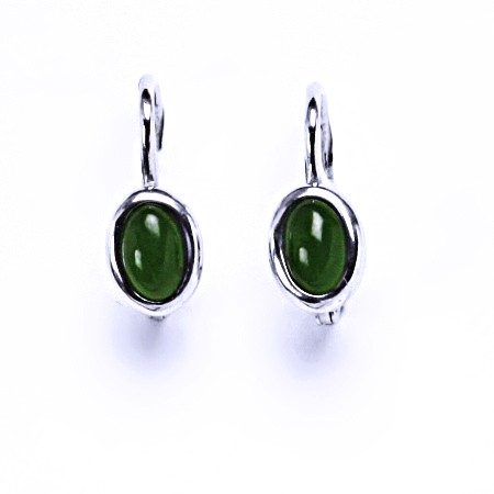 Přírodní nefrit, náušnice stříbrné na patent 6x4 mm, NK 1353