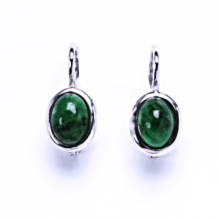 Stříbrné náušnice, přírodní smaragd A-, 7x5 mm, NK 1354