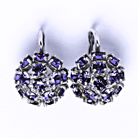 Náušnice stříbrné půlkoule s krystalem Swarovski Tanzanit, NK 1337