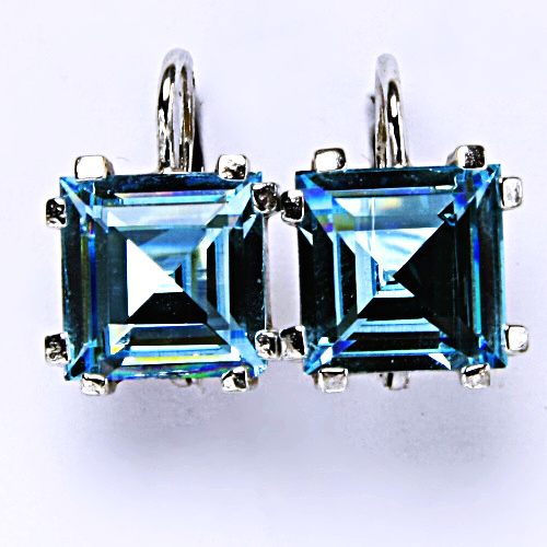 Stříbrné náušnice, krystal Swarovski akvamarin, NK 1196 