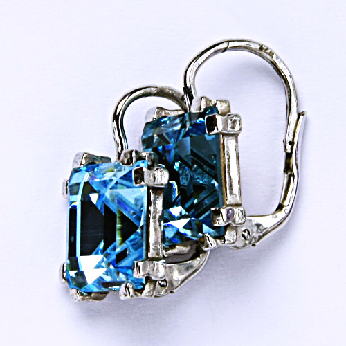 Stříbrné náušnice, krystal Swarovski akvamarin, NK 1196